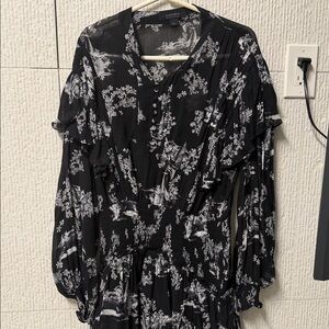 All Saints Black and White Floral Blouse